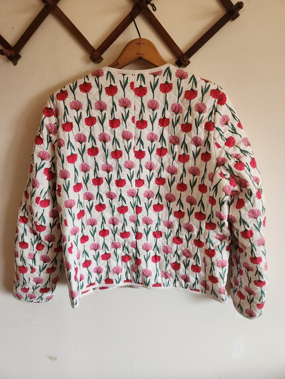 J.Crew Quilted Jacket Blazed Cream Pink Floral Cotton Blend Large 12 - Picture 6 of 9
